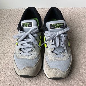 New Balance 574 Sneakers Grey, Black Neon Green
